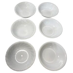 Set Of 6 Corelle Wte Small Dessert Bowls 5.25" Diameter 3 Swirl 3 Plain Pattern